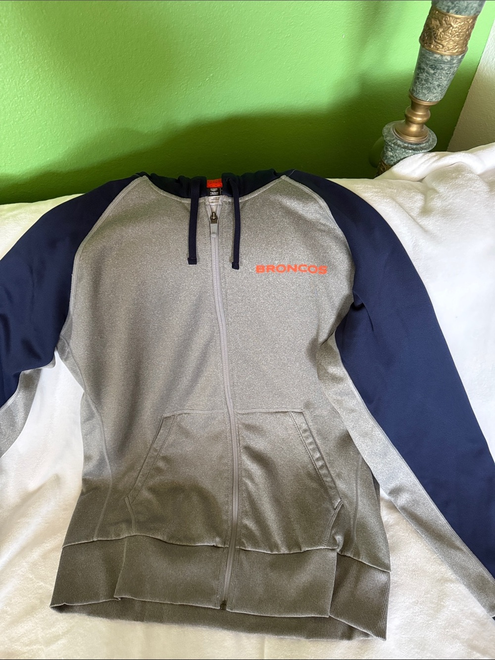 Nike Broncos Gray and Navy Performance Full-Zip Hoodie